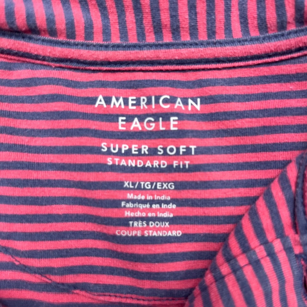 American Eagle Super Soft Classic Casual Striped Red Blue Polo Shirt - Picture 2 of 7